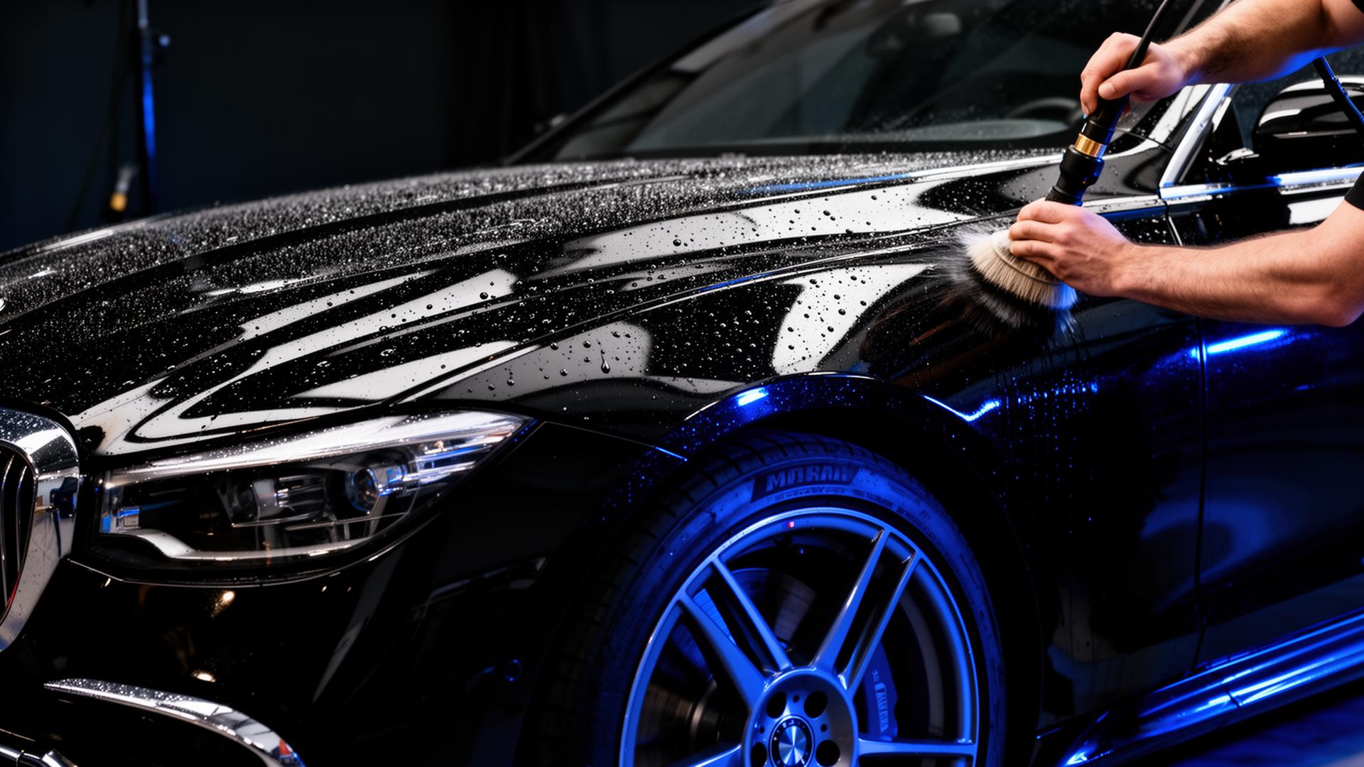 Black luxury car being detailed